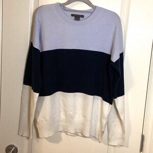 French Connection Women's Sweater Size M Blue Colorblock Striped Long Sleeve